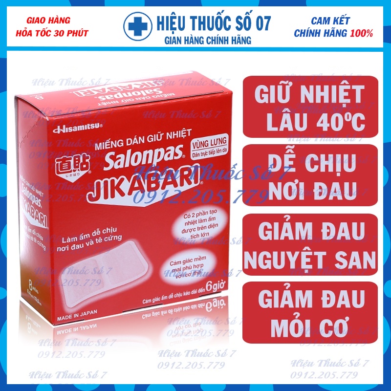 [Giao hỏa tốc HCM] Miếng dán giữ nhiệt giảm đau bụng kinh Salonpas JIKABARI,  set 1 miếng, HSD 2 năm