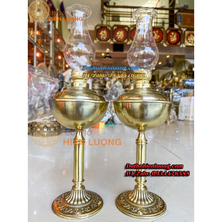 Đèn Dầu Bằng Đồng Vàng Nguyên Chất Chân Đế Hoa Văn Cổ Điển Cao 40cm Đẹp Tinh Xảo