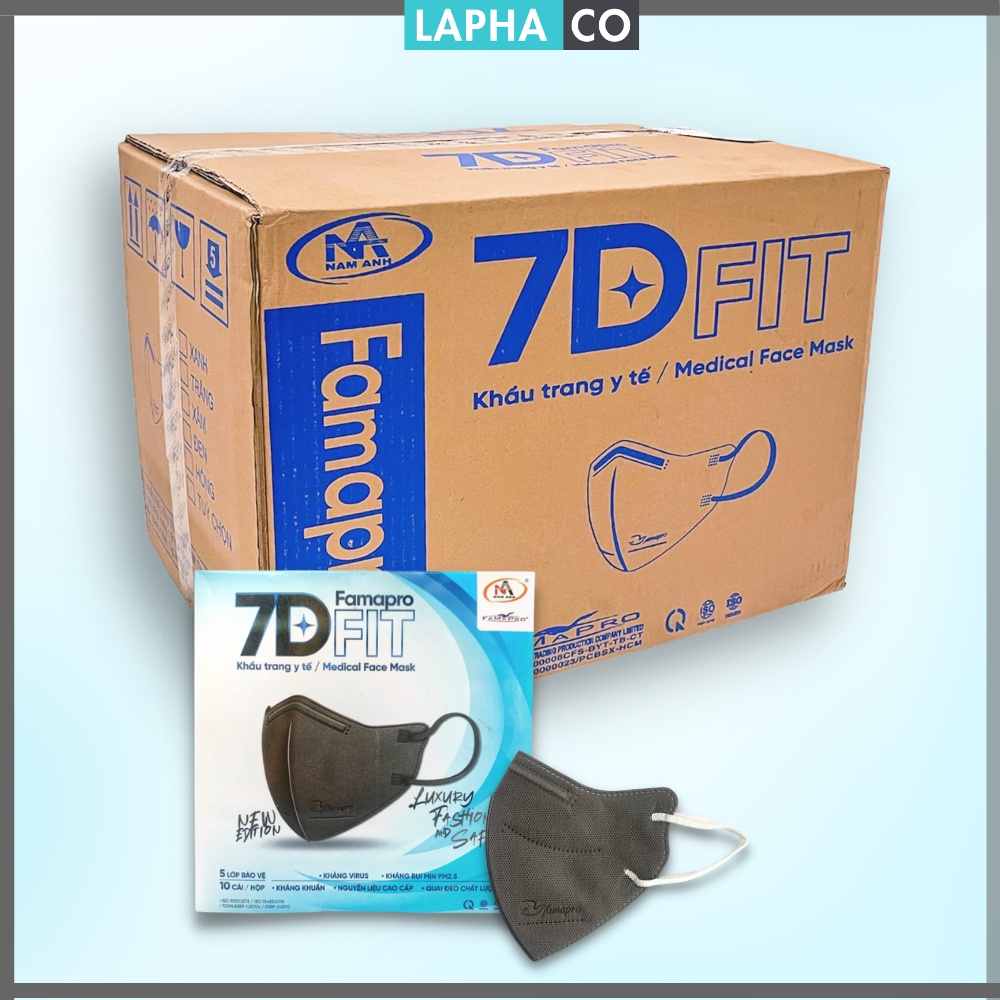 [7D 5 LỚP| THÙNG 50 HỘP] Khẩu trang y tế cao cấp Famapro 7D Fit 5 LỚP dày dặn