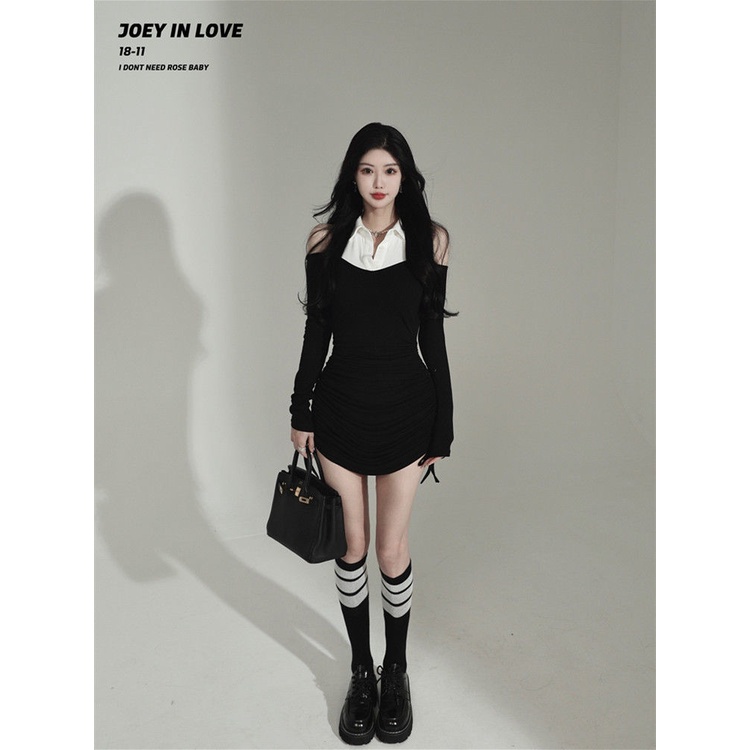 COZOK Đầm Tay Dài Cổ POLO Thời Trang Trẻ Trung