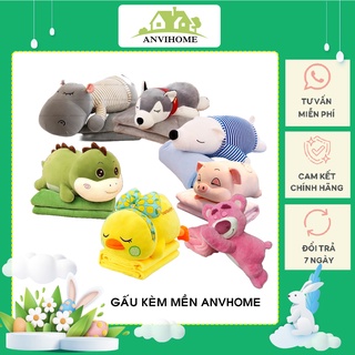 Bộ chăn gối văn phòng gấu bông có mền hình khủng long, hà mã, heo xinh, vịt siêu đáng yêu (#Gối_Chăn)