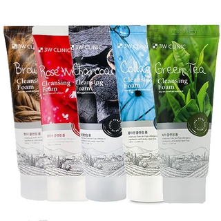 Sữa rửa mặt tạo bọt [3W CLINIC] 100ml chiết xuất trà xanh/nước hoa hồng/than/collagen/gạo lứt