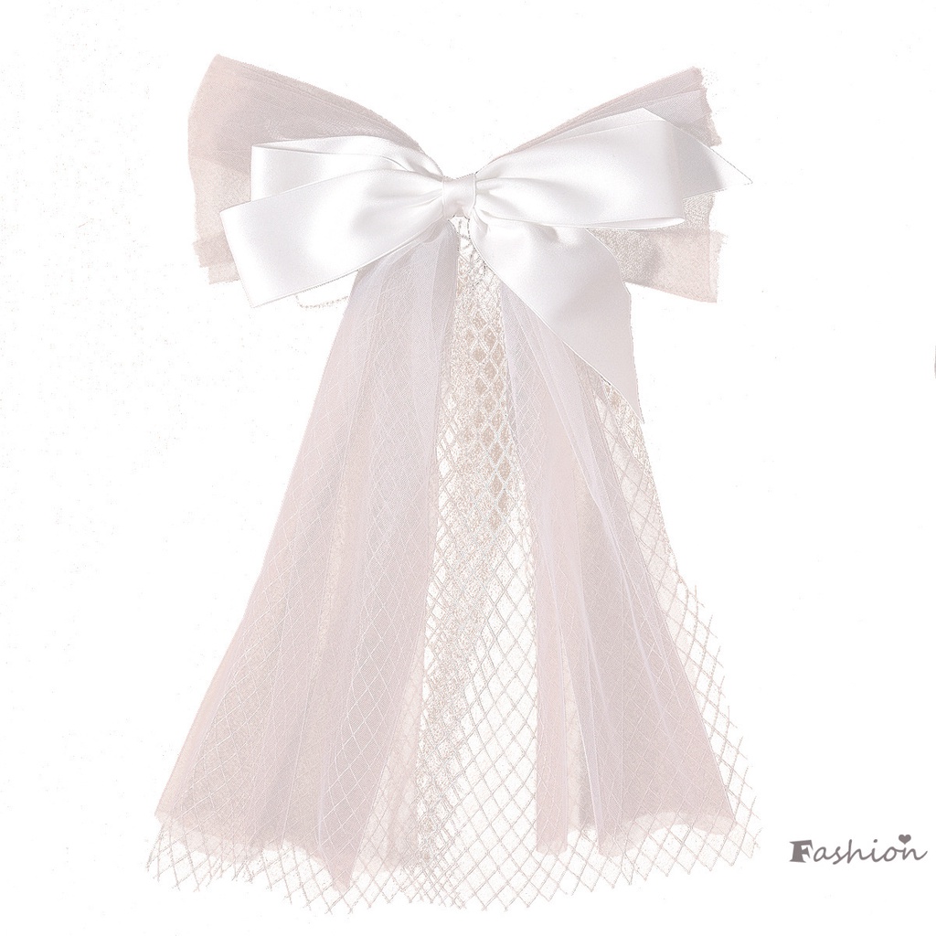 Mạng Che Mặt Bằng Vải Màu Trắng Đính Nơ Trang Trí Tóc Dành Cho Cô Dâu