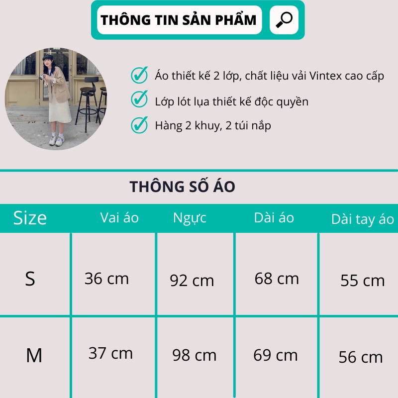 ÁO KHOÁC VEST BLAZER NỮ 2 LỚP CÓ SIZE PHONG CÁCH HÀN QUỐC 2 CÚC CHẤT CAO CẤP