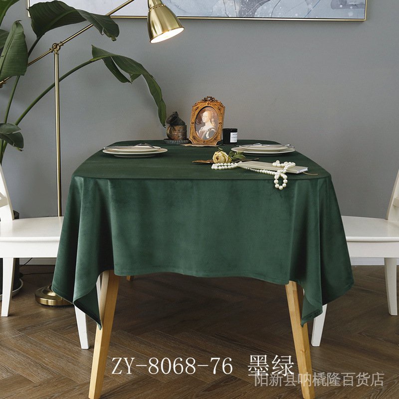 Khăn Trải Bàn Vải Nhung Mềm Dày Màu Xanh Lá Đậm Phong Cách Phương Tây asz2