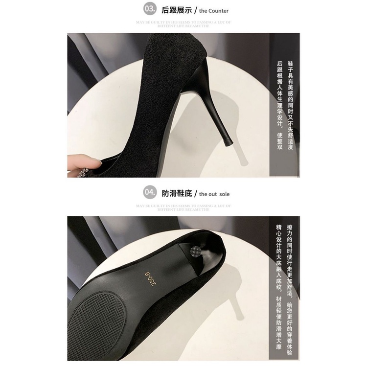 Thời trang mùa xuân năm 2021 giày cao gót da lộn mũi nhọn giày cao gót nữ