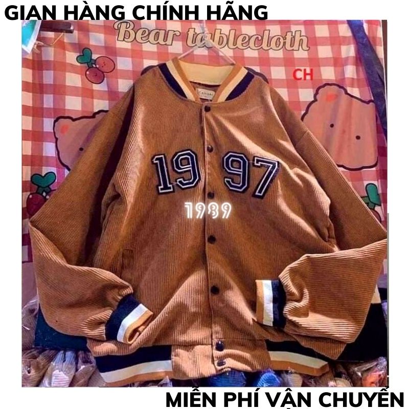 Áo bomber nhung tăm 1997 cúc bấm ,áp bóng chày nhung tăm form roognj UNISEX ,ulzzang ,áo khoác bomber hàn quôc XƯỞNG MAY