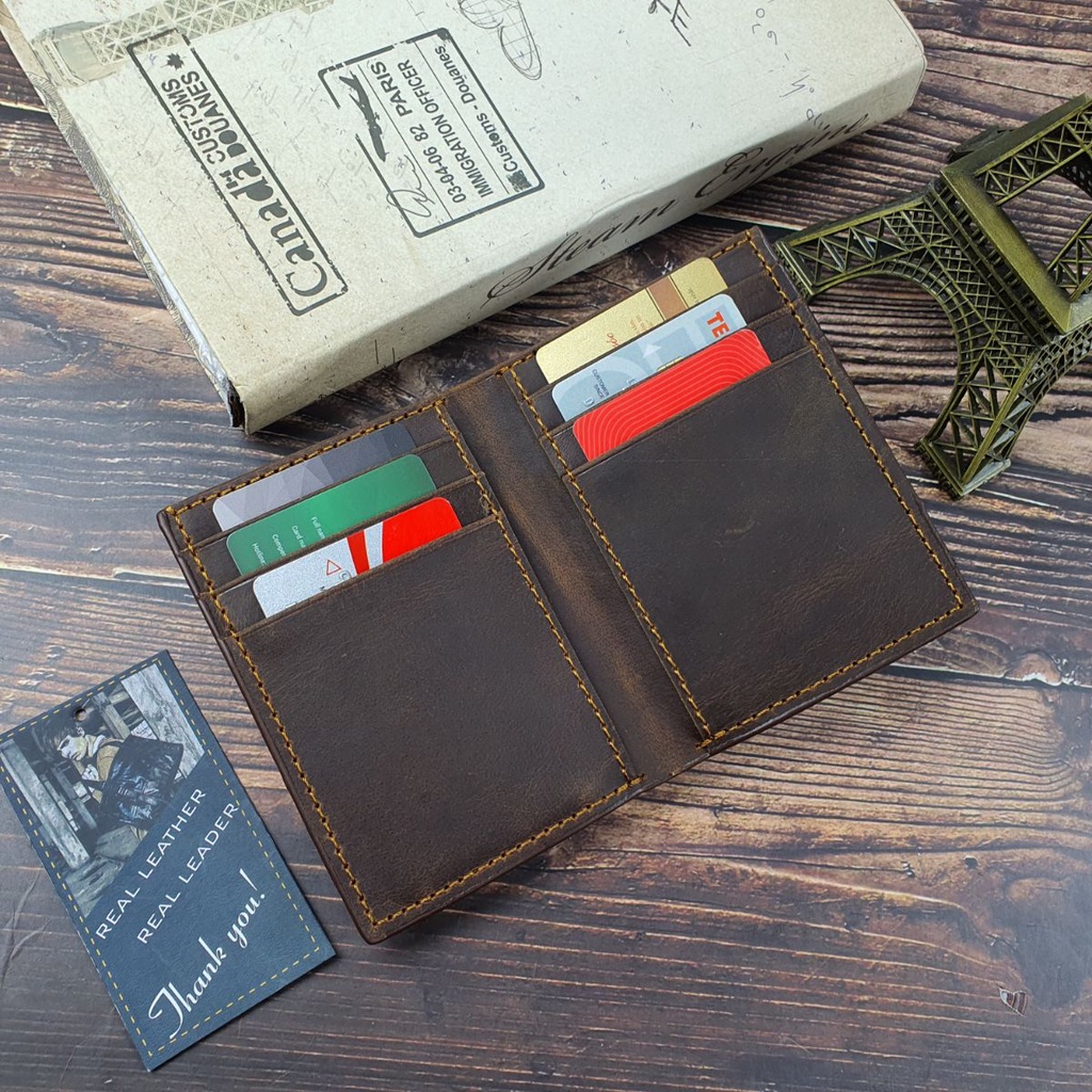 Ví nam da bò sáp may thủ công handmade WS226VB   - 100% da bò thật, BH 3 năm