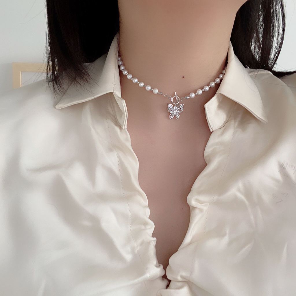 Vòng cổ Mặt Bướm Đính Đá Zircon Ngọc Trai Thanh Lịch