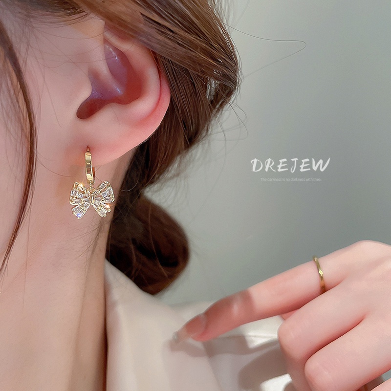 DREJEW Khuyên Tai Mạ Vàng Thật Đính Đá Zircon Phong Cách Hàn Quốc Thời Trang Chất Lượng Cao