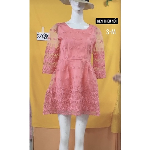 đầm voan cam thêu hoa nổi size S-M.S428