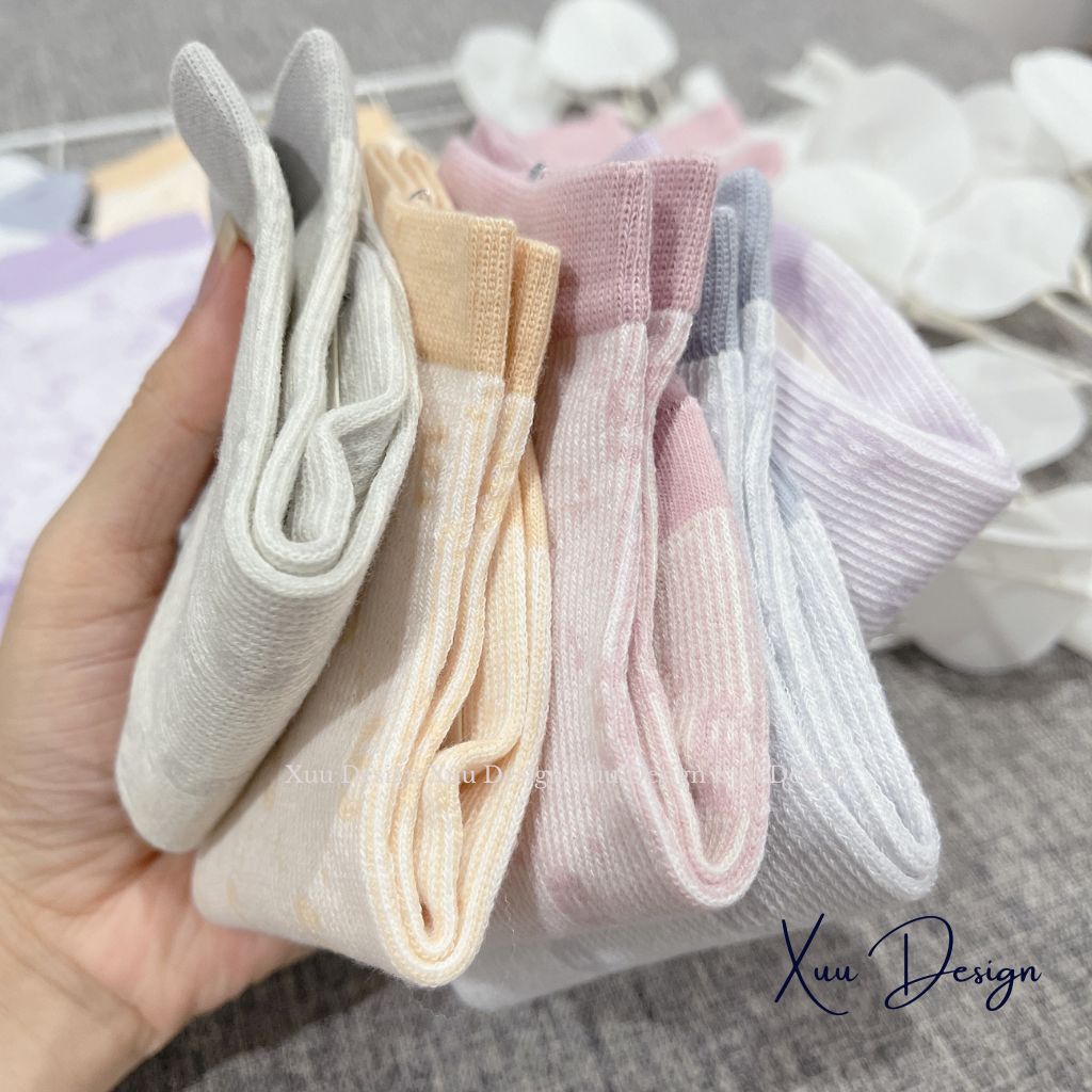 Tất nữ cổ ngắn XUU vải cotton co dãn chống trơn họa tiết chữ S nhiều màu - T11