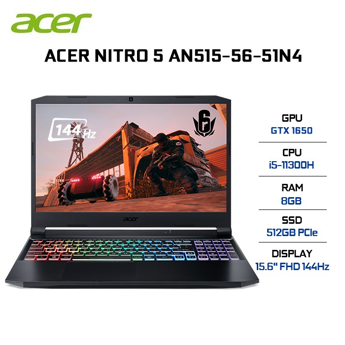 Laptop Acer Nitro 5 AN515-56-51N4 i5-11300H | 8GB | 512GB | VGA GTX 1650 4GB | 15.6' FHD 144Hz | Win 10 | BigBuy360 - bigbuy360.vn