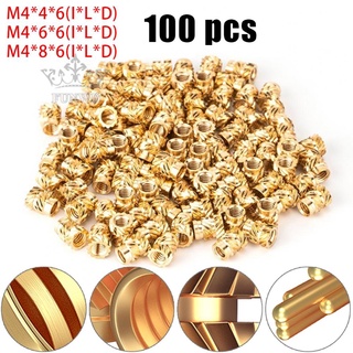 【FUNWD】M4 Threaded Insert Self Clinching Nut Brass Internal Thread Knurled Gold 100x
