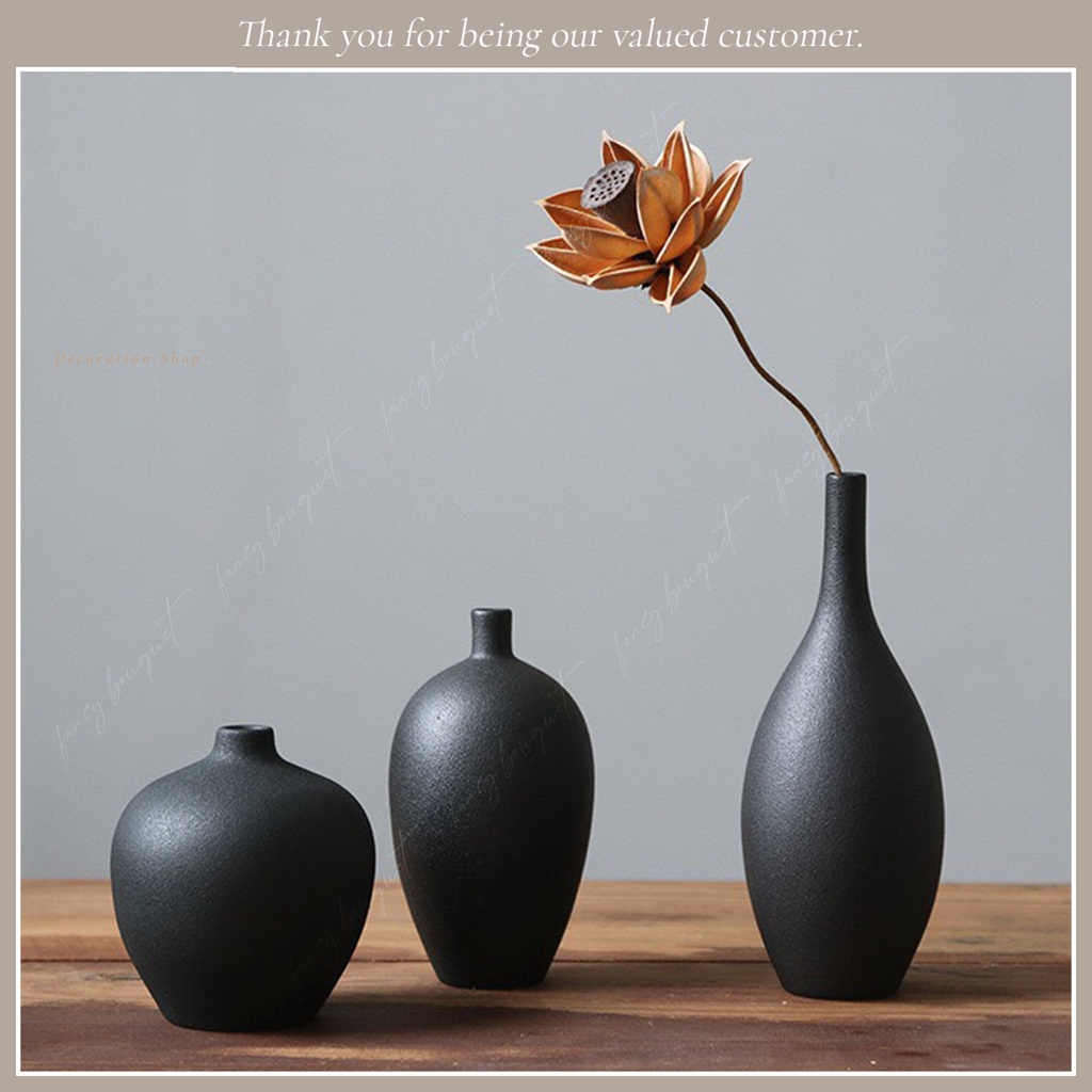 Bình gốm Chang Jingdezhen màu đen sáng tạo phòng khách nhà kiểu bắc âu - đen nhám