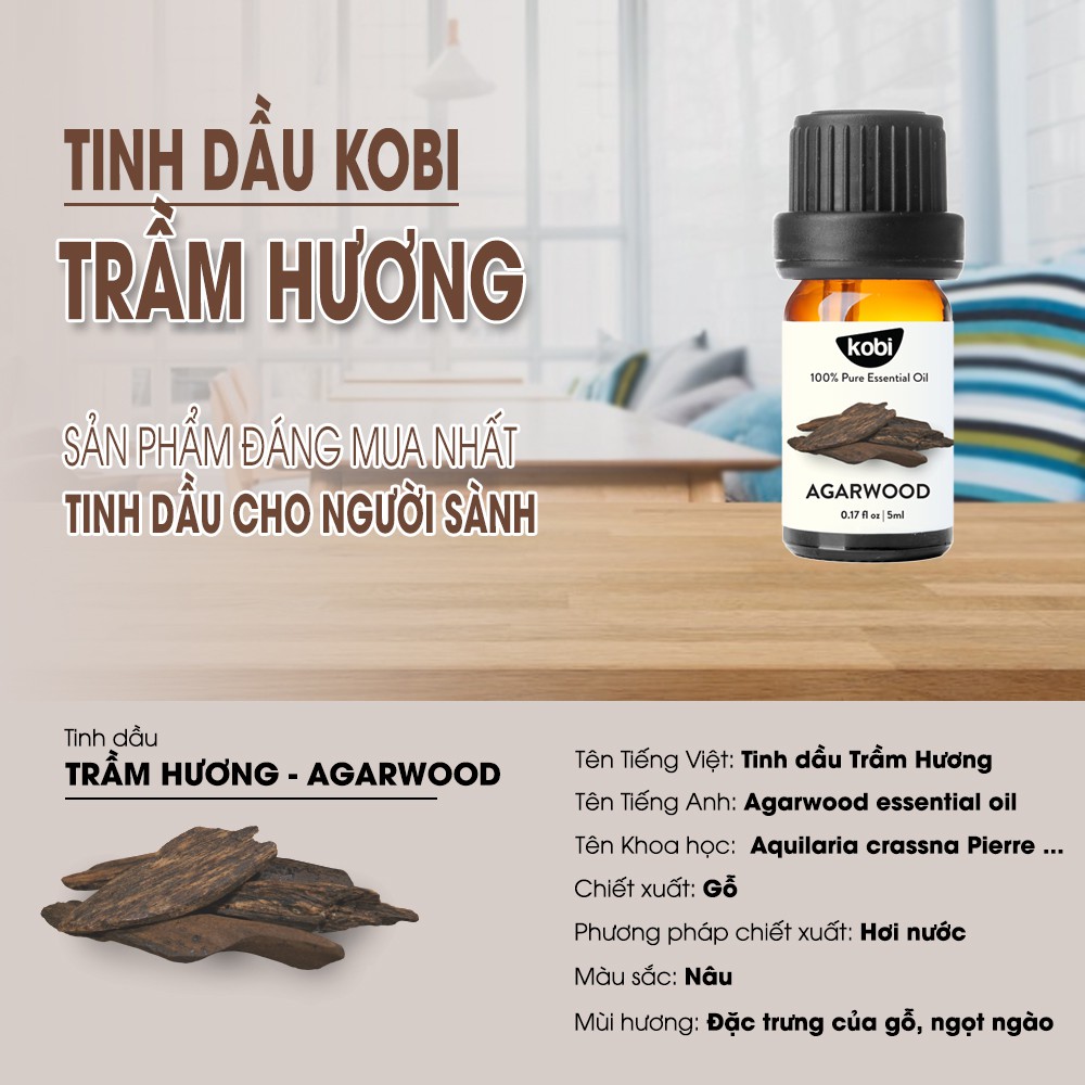 Tinh dầu Trầm Hương Kobi Agarwood essential oil giúp trấn tĩnh, kháng khuẩn, hỗ trợ thiền định hiệu quả - 5ml