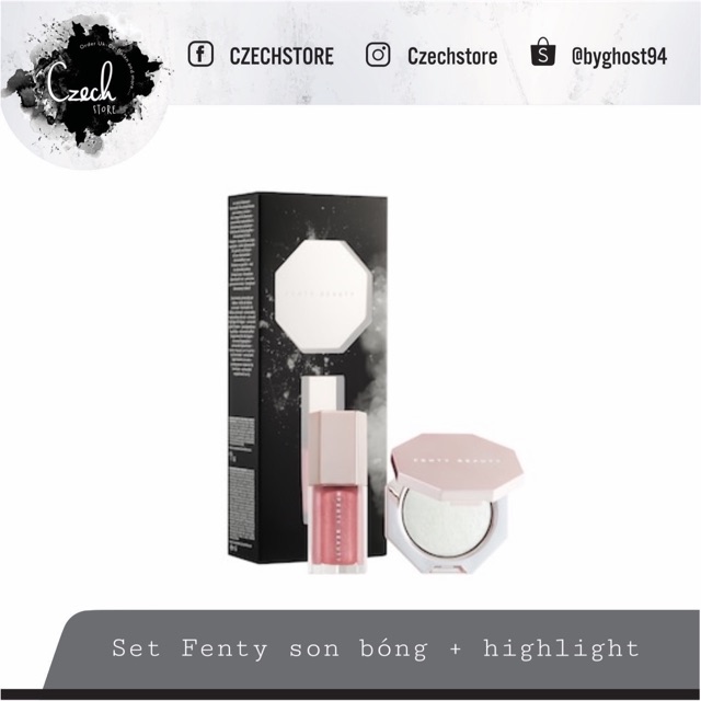 Set trang điểm Fenty Diamond Bomb Baby Mini Lip Gloss & Highlighter