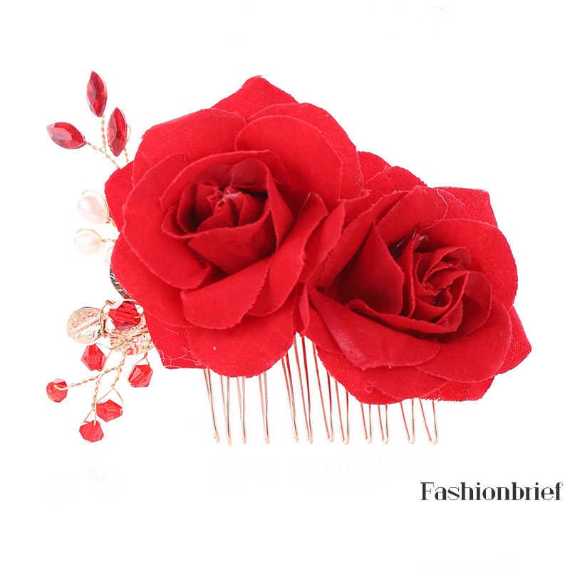 Lược cài tóc hình hoa hồng đính ngọc trai thanh lịch cho cô dâu