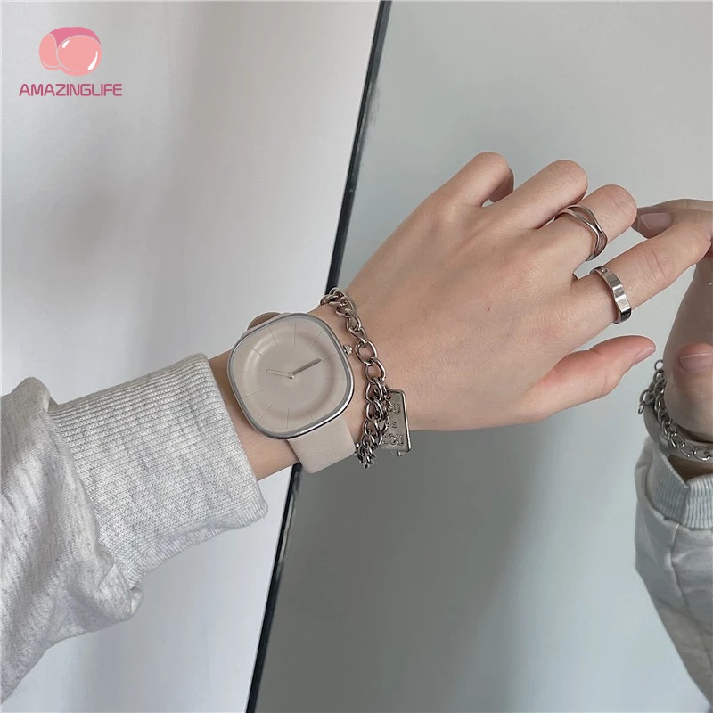 Đồng Hồ Đeo Tay Mặt Vuông Dây Giả Da Phong Cách Nhật Bản Thời Trang Unisex