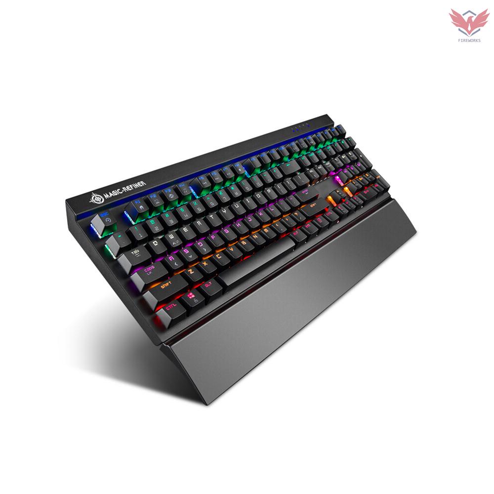 Fir Magic Refiner MK15 Gaming Mechanical Keyboard 108 Keys N Key Rollover Wired Keyboard Floating Keycaps 14 Light Effects Blue Switch WITH Detachable Wrist Rest Black