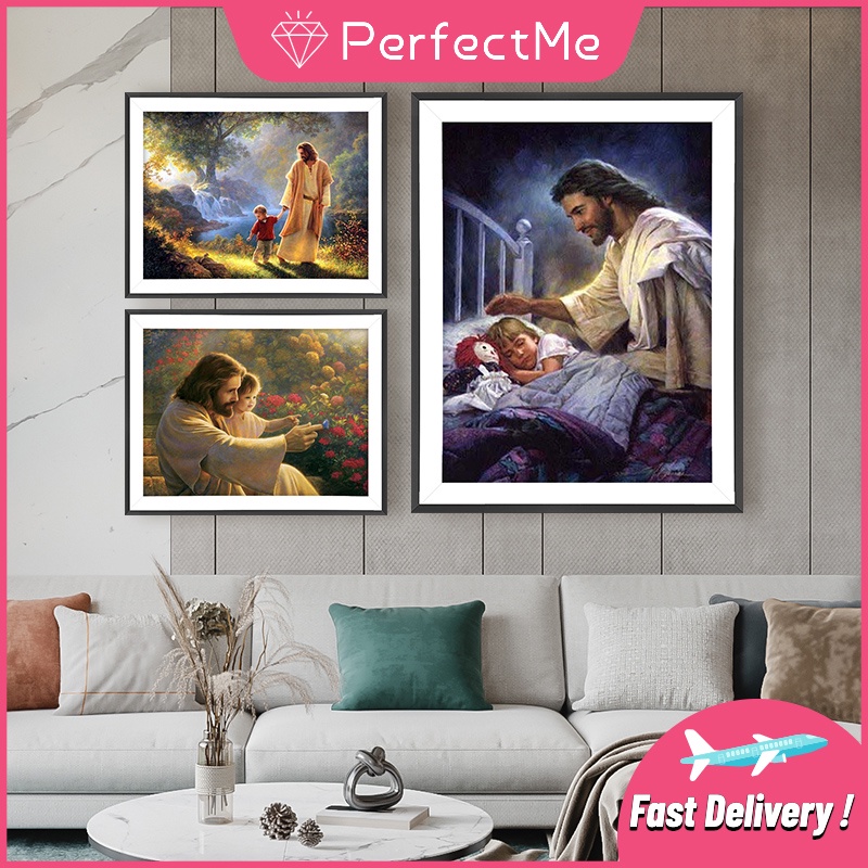 Bộ tranh đính đá 5D họa tiết chúa Jesus độc đáo kích thước 30x40cm DIY dùng trang trí