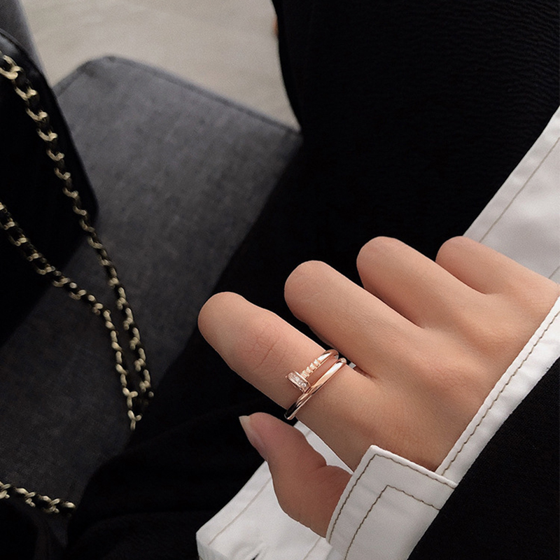 Nhẫn hở hình cây đinh đính đá thời trang phong cách Hàn Quốc