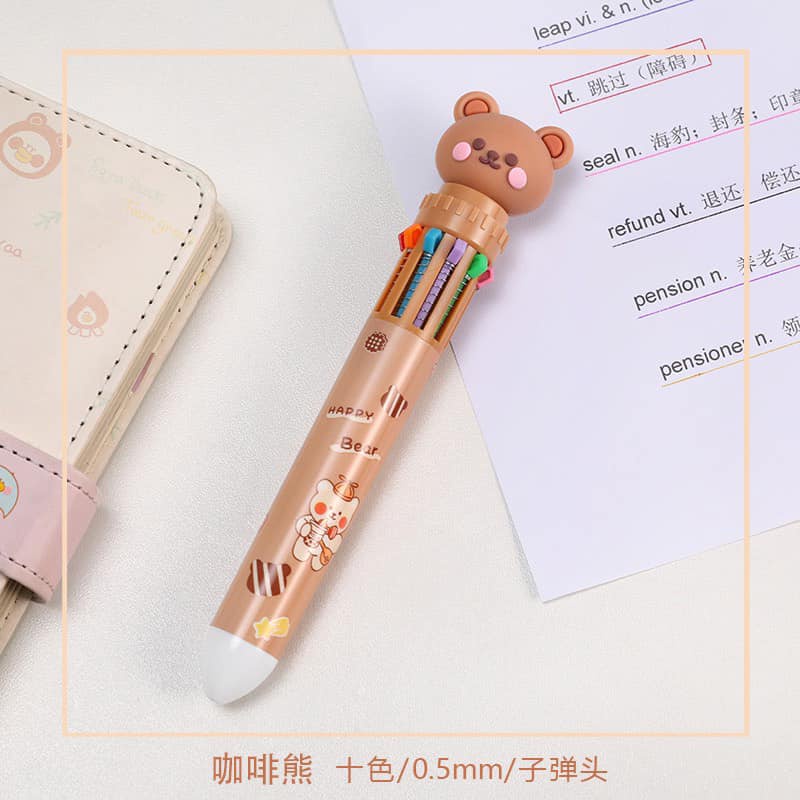 [Xả hàng] Bút bi 10 màu nắp gấu siêu kute - Bobu Shop - Giao màu ngẫu nhiên - văn phòng phẩm