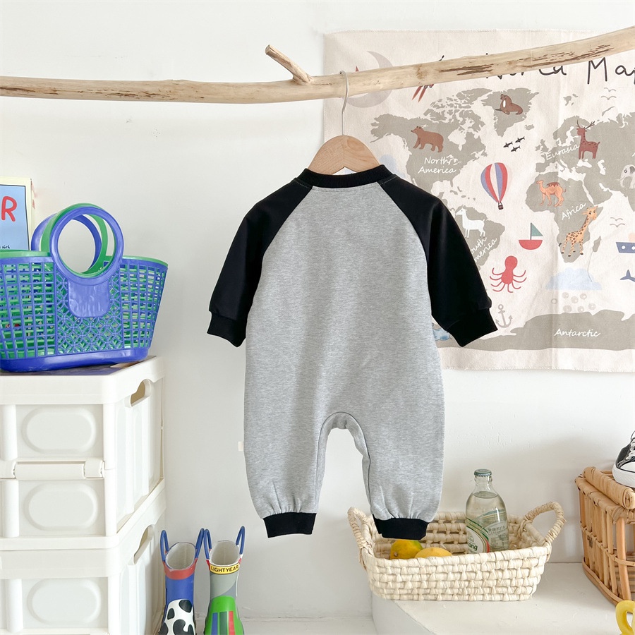 Spring Autumn Baby Clothes 0-2 Years Old Baby Boy Grey Jumpsuit Long Sleeve Bodysuit