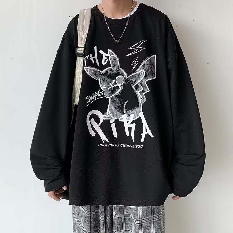 Áo Thun Tay Dài Cổ Tròn Dáng Rộng In Chữ Phong Cách Hip Hop Nhật Bản Thời Trang Cho Nam Cỡ M-5XL