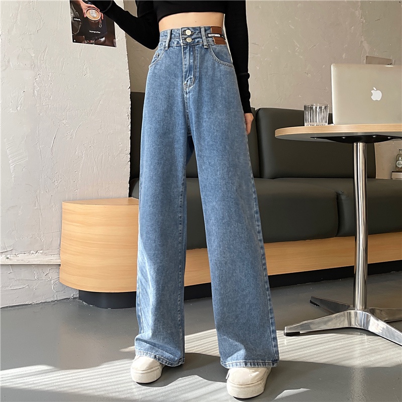 Quần jean nữ SUXI ống rộng lưng cao phong cách mới