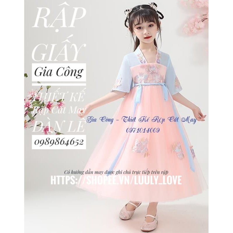 Rập giấy đầm cổ trang cho bé(1-12t) mã 2932