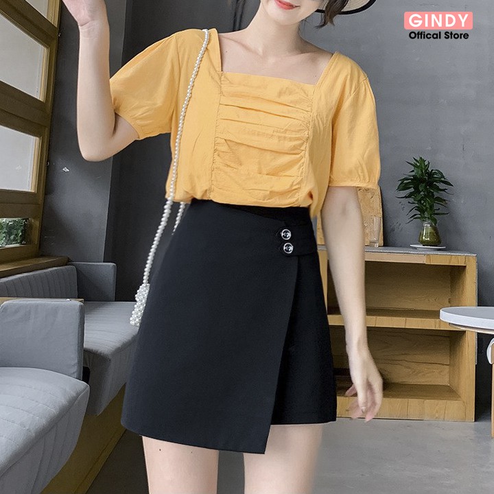 Chân váy nữ chữ A GINDY phối cúc đáp tà lệch phong cách trẻ trung hàng thiết kế V20011 | BigBuy360 - bigbuy360.vn