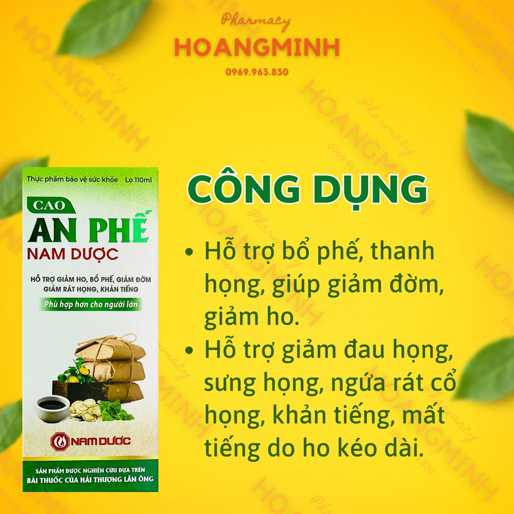 CAO AN PHẾ NAM DƯỢC |Chai 110ml| Cao Thảo Dược Đậm Đặc Hỗ Trợ Giảm Ho, Bổ Phế, Giảm Đờm, Giảm Rát Họng, Khản Tiếng