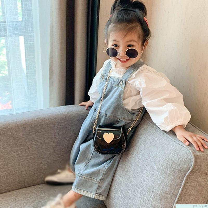 Túi đeo chéo bằng da pu khóa cài hình trái tim phối chuỗi dây xích thời trang xinh xắn cho bé gái