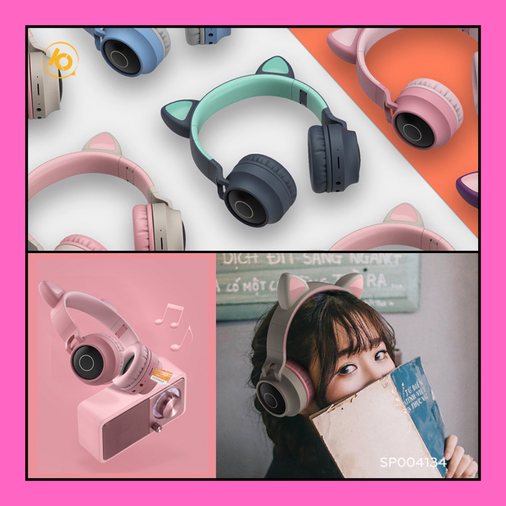 Tai Nghe Mèo Kết Nối Bluetooth Chụp Tai,Headphone Tai Mèo Dễ Thương Có Mic,Âm Bass Mạnh Mẽ[Bảo Hành 12tháng