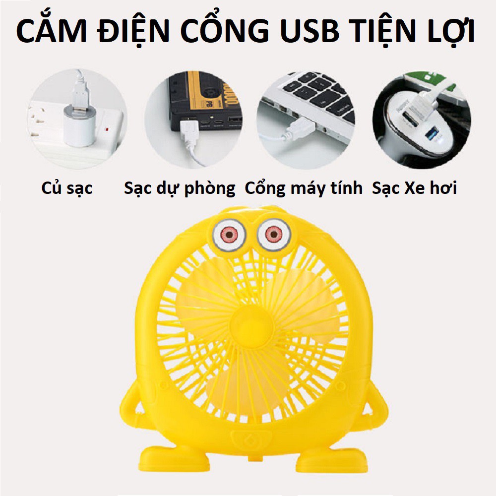 Quạt để bàn làm việc và để giường hình Minion cắm điện cổng USB Kami17009