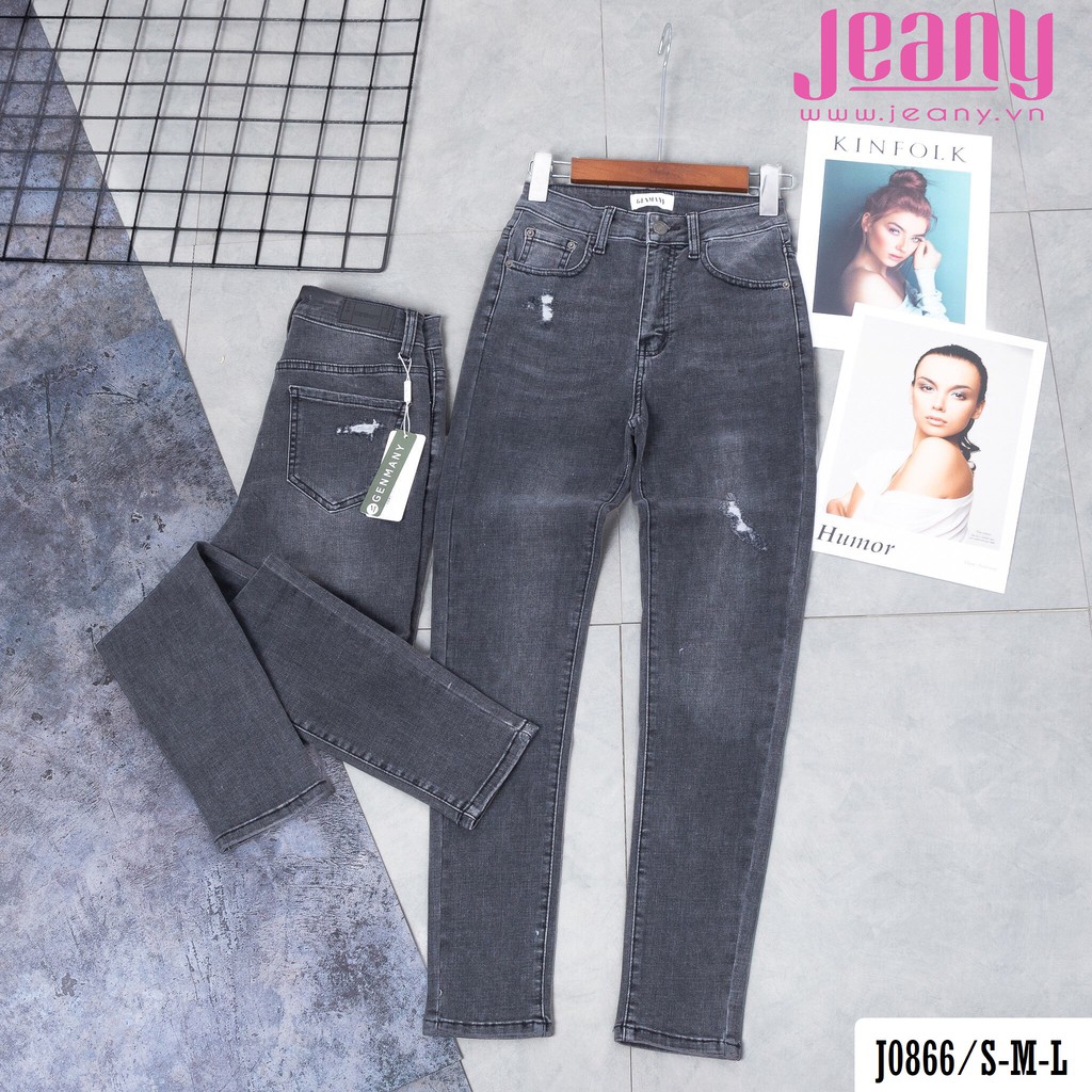 Quần Jean Skinny Lưng Cao Màu Xám Đen J0866 - Jeany