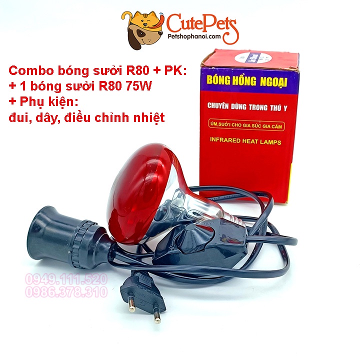 Bóng đèn sưởi hồng ngoại dành cho cho chó mèo đẻ - Đủ đồ chỉ việc dùng - Thức ăn chó mèo CutePets