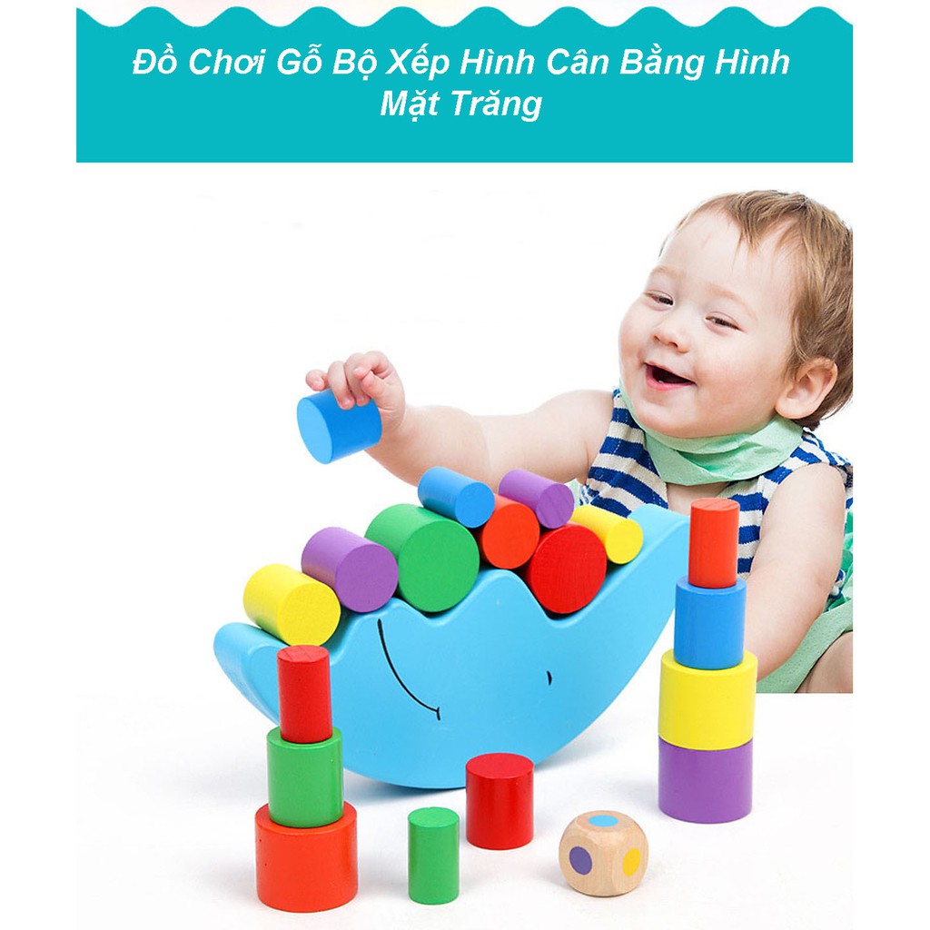 Đồ Chơi Gỗ, Đồ Chơi Cho Bé, Bộ Xếp Gỗ Cân Bằng Hình Mặt Trăng.
