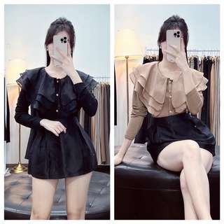 ÁO KIỂU NỮ CỔ LÁ TƠ 3 TẦNG DÀI TAY DÁNG VỪA CHẤT ZIP CO GIÃN HOT HIT