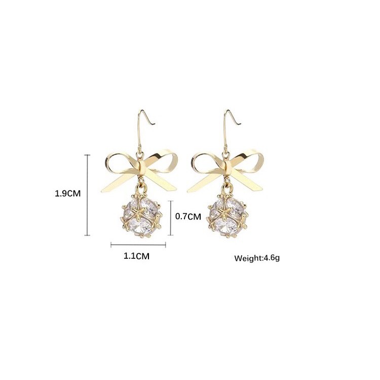 Bông Tai Nữ Hợp Kim Cao Cấp ERASHOP 000226 - Nơ Cầu Đá Vàng Xinh Xắn, Sang Trọng, Đi Tiệc, Đi Chơi Siêu Rẻ Đẹp