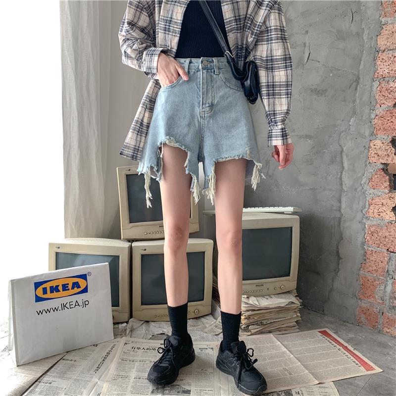 Quần đùi denim ống rộng lưng cao thời trang độc đáo dành cho nữ