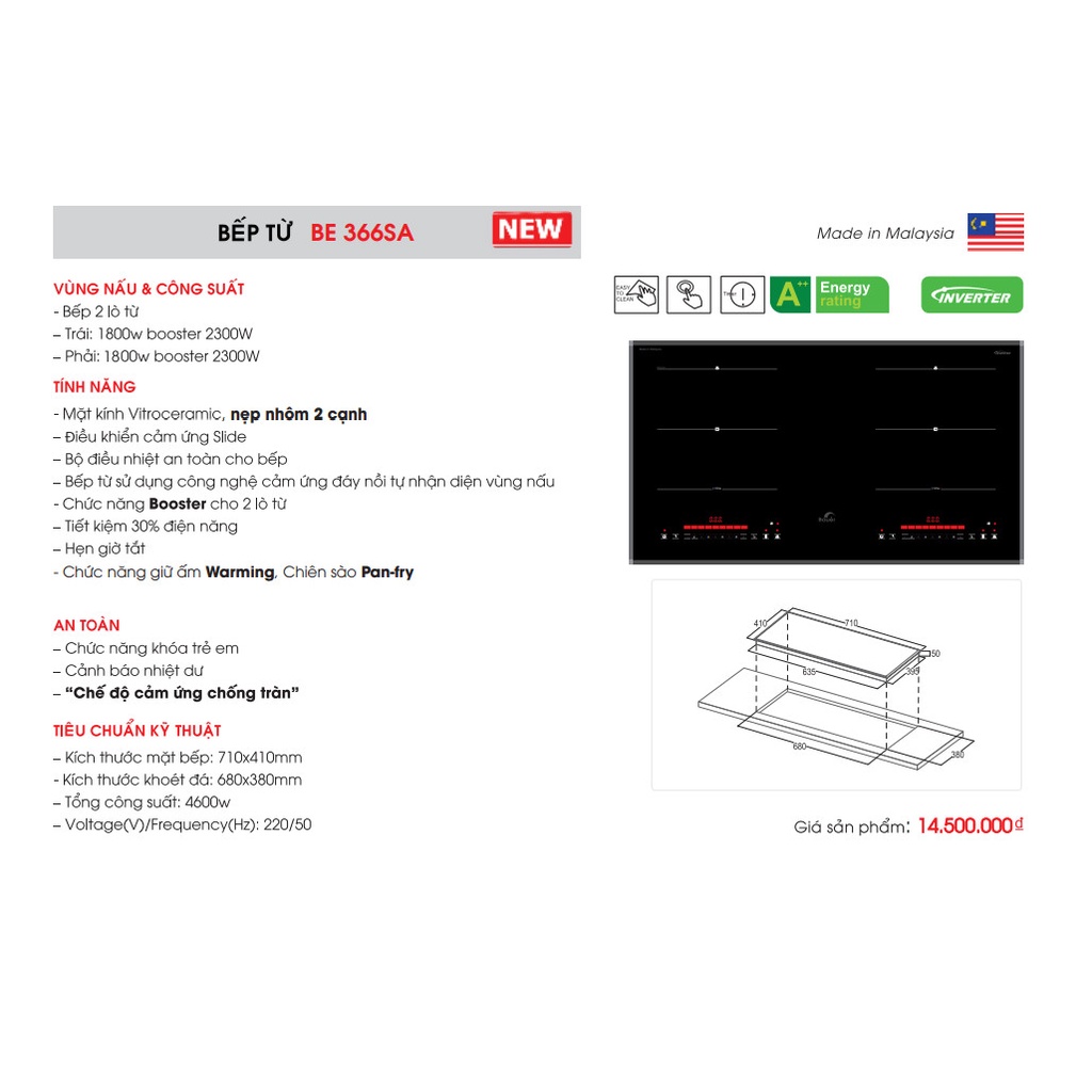 Bếp Từ Đôi Bauer  Bauer 366SA  nhập khẩu nguyên chiếc Malaysia