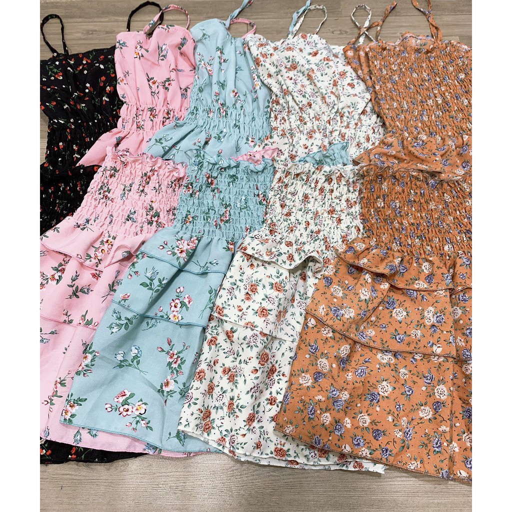 set bộ hoa áo 2 dây xinh chân váy tầng siêu xinh xắn hot hit