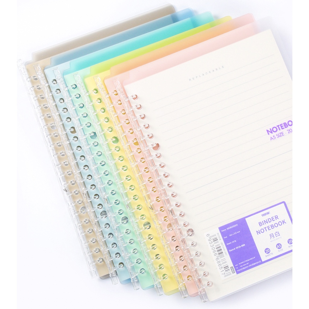 [Mã LIFEXANH03 giảm 10% đơn 500K] Sổ còng binder YOOFUN bìa dẻo màu pastel trong suốt size A5 (20 lỗ) / B5 (26 lỗ)