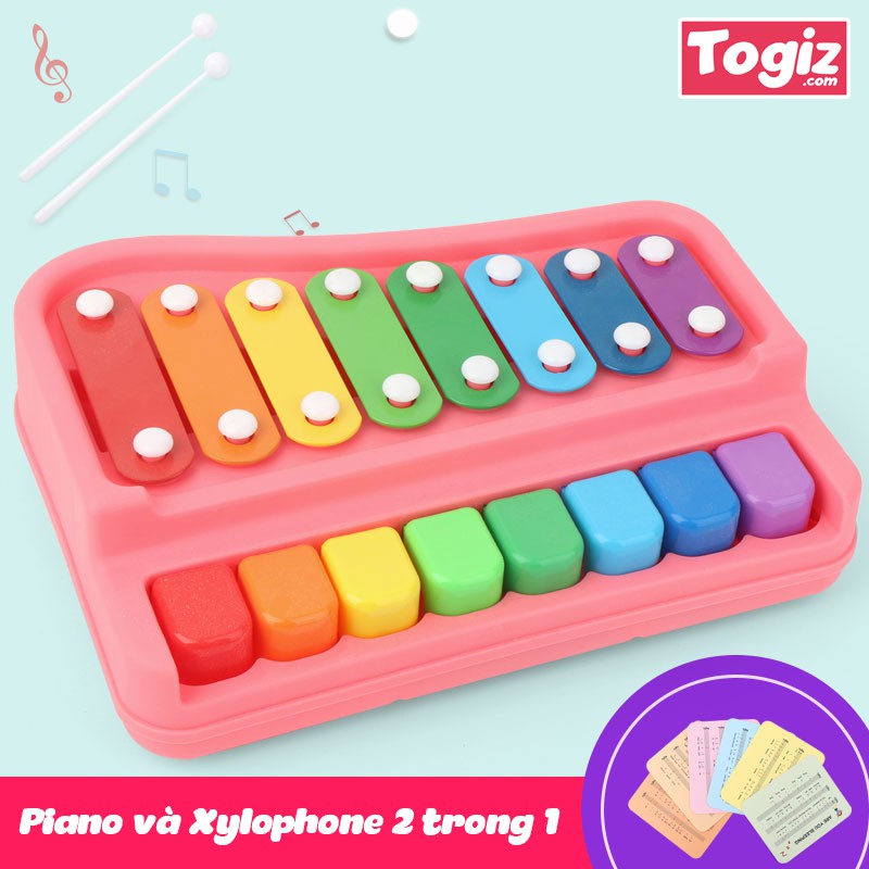 Đồ chơi đàn piano và bộ gõ xylophone 2 trong 1 cho bé - tặng kèm thẻ nhạc và phụ kiện