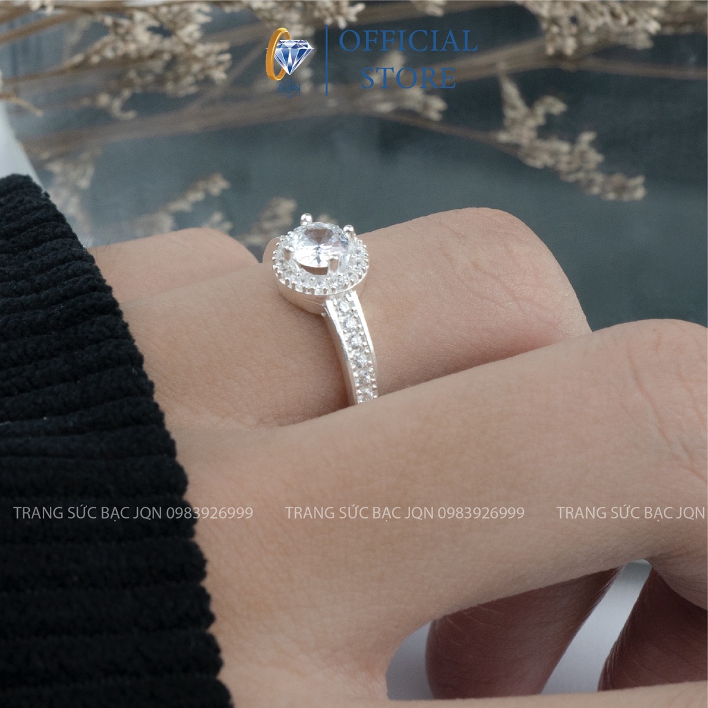 Nhẫn Nữ Bạc Thật JQN Mẫu Mới Mặt Đá Tròn Trẻ Trung N24