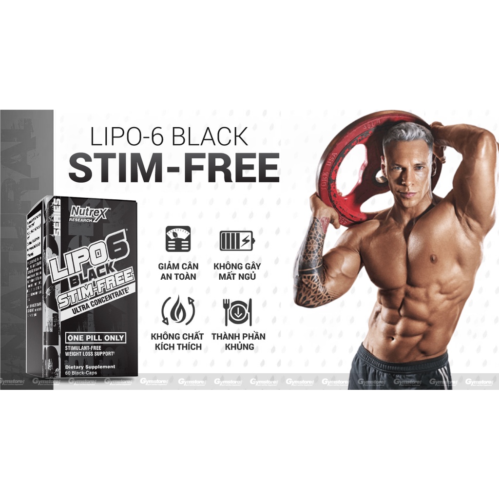 Viên uống giảm mỡ Nutrex Lipo 6 Black Stim Free (60 viên) nhập khẩu Mỹ - Gymstore tăng sinh nhiệt, không chất kích thích
