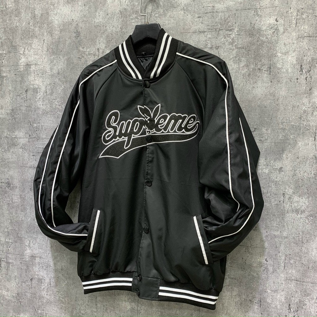 Áo khoác đẹp SUPERME bomber unisex nam nữ form rộng họa tiết thêu thỏ đen