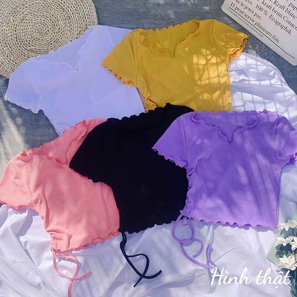 áo croptop kiểu cổ xẻ v rút dây hông xinh